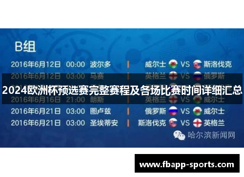 2024欧洲杯预选赛完整赛程及各场比赛时间详细汇总