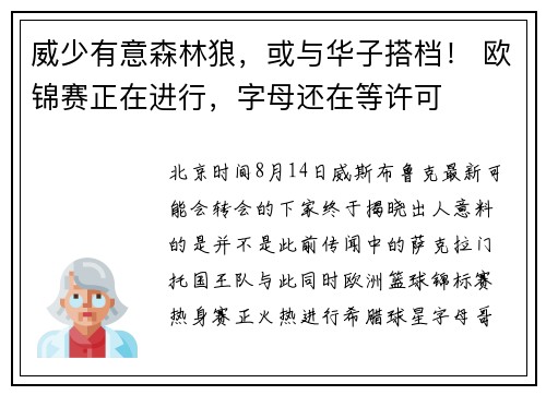 威少有意森林狼，或与华子搭档！ 欧锦赛正在进行，字母还在等许可